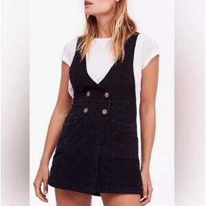 Free People Black Canyonlands Corduroy Jumper Dress Size 12 Ribbed